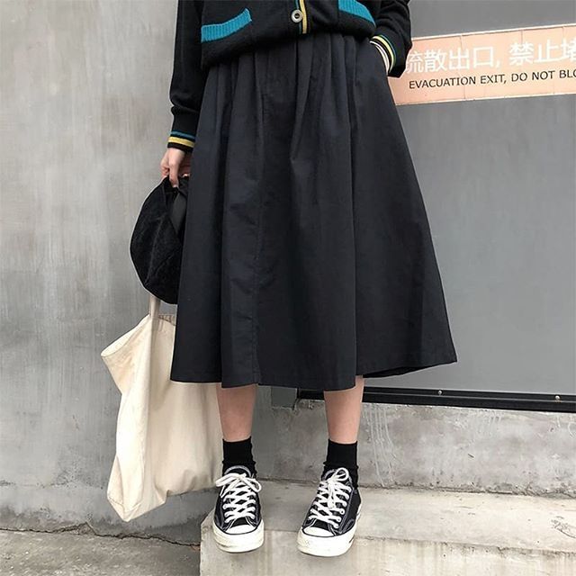 [Có sẵn] SKIRT - Váy dài vải Kaki lưng thun kèm khoá kéo Kawaii.vn (2 màu)
