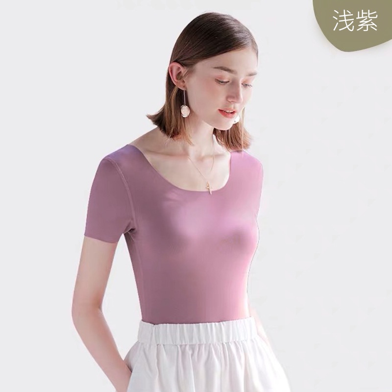 Áo thun bằng lụa lạnh không viền tay ngắn gợi cảm cho nữ