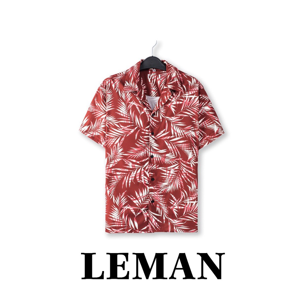 Áo sơ mi hawai shirt nam- LEMAN-bản đặc biệt  chất lụa cao cấp cực mát và giữ form  - họa tiết đen và đỏ - mua 2 tặng 1 | BigBuy360 - bigbuy360.vn
