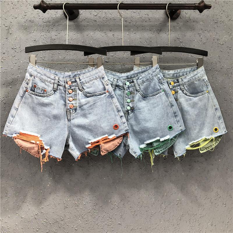 Jiashucheng JSC Quần Short Denim Lưng Cao Dáng Rộng Phong Cách Hàn Quốc Thời Trang Xuân Hè Hàng Mới Dành Cho Bạn Nữ