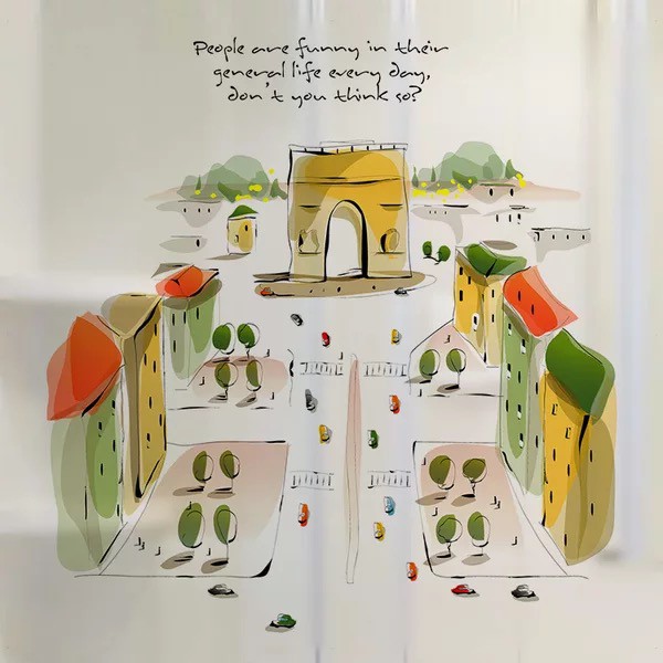 Decal trang trí kính cao cấp mẫu tranh vẽ nhà (60cm x 58cm)