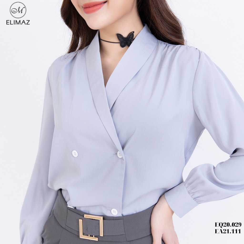 Áo sơ mi nữ công sở Elimaz cổ vest dài tay trơn EA21.111