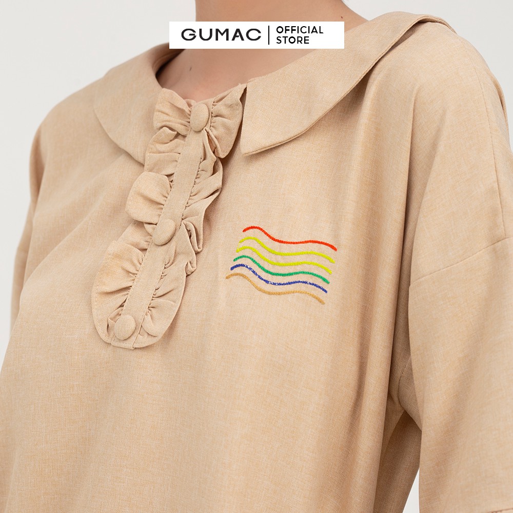 [Mã WABRGULUV giảm tới 100K đơn 249K] Đầm suông nữ tay bèo GUMAC phong cách năng động, hàn quốc màu be DB437 | BigBuy360 - bigbuy360.vn