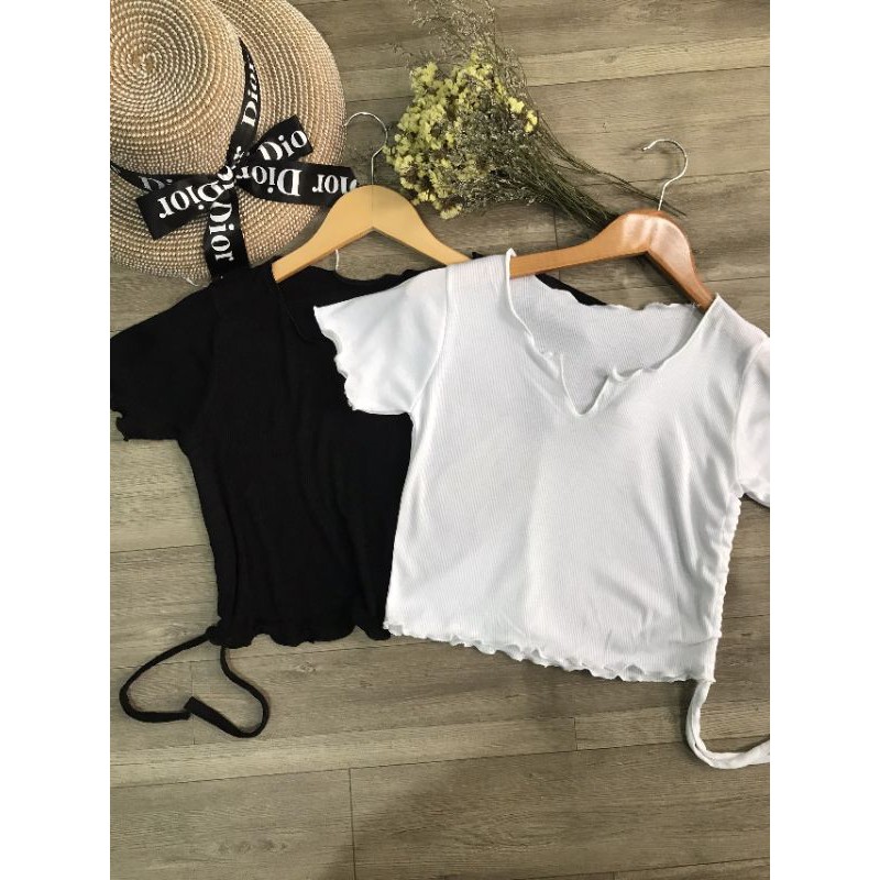 Áo croptop cổ V rút dây