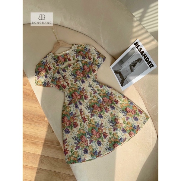 𝗕𝗜𝗚 𝗦𝗜𝗭𝗘 Đầm Gấm Hoa Thêu Nổi Khoét Ngực 𝟱𝟱-𝟴𝟱𝗸𝗴
