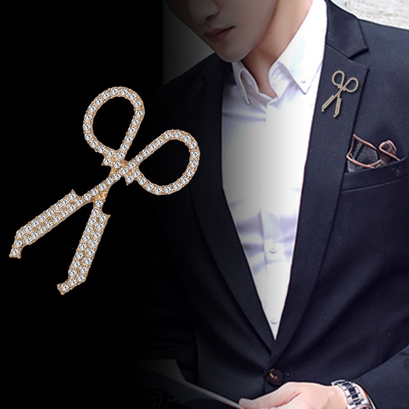 Ghim Cài Áo Hình Cây Kéo Đính Đá Bằng Hợp Kim Tinh Tế Chất Lượng Cao