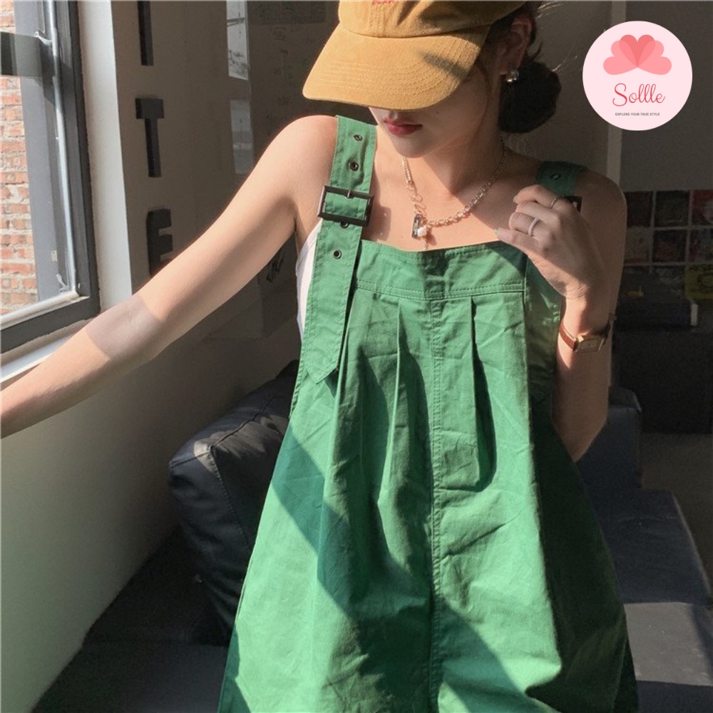 Quần short yếm kaki đùi lửng form rộng dáng suông nữ Ulzzang cute màu xanh trendy unisex Sollle
