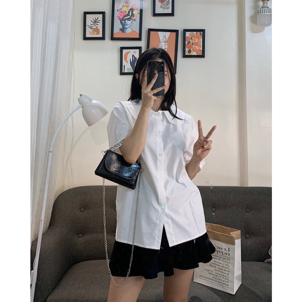 Áo Sơ Mi Cổ Bèo PEONYB Nữ [FREESHIP] 🌸 Thun kiểu form rộng tay lỡ trẻ trung học sinh công sở cá tính hàn quốc ulzzang 🌸 | BigBuy360 - bigbuy360.vn
