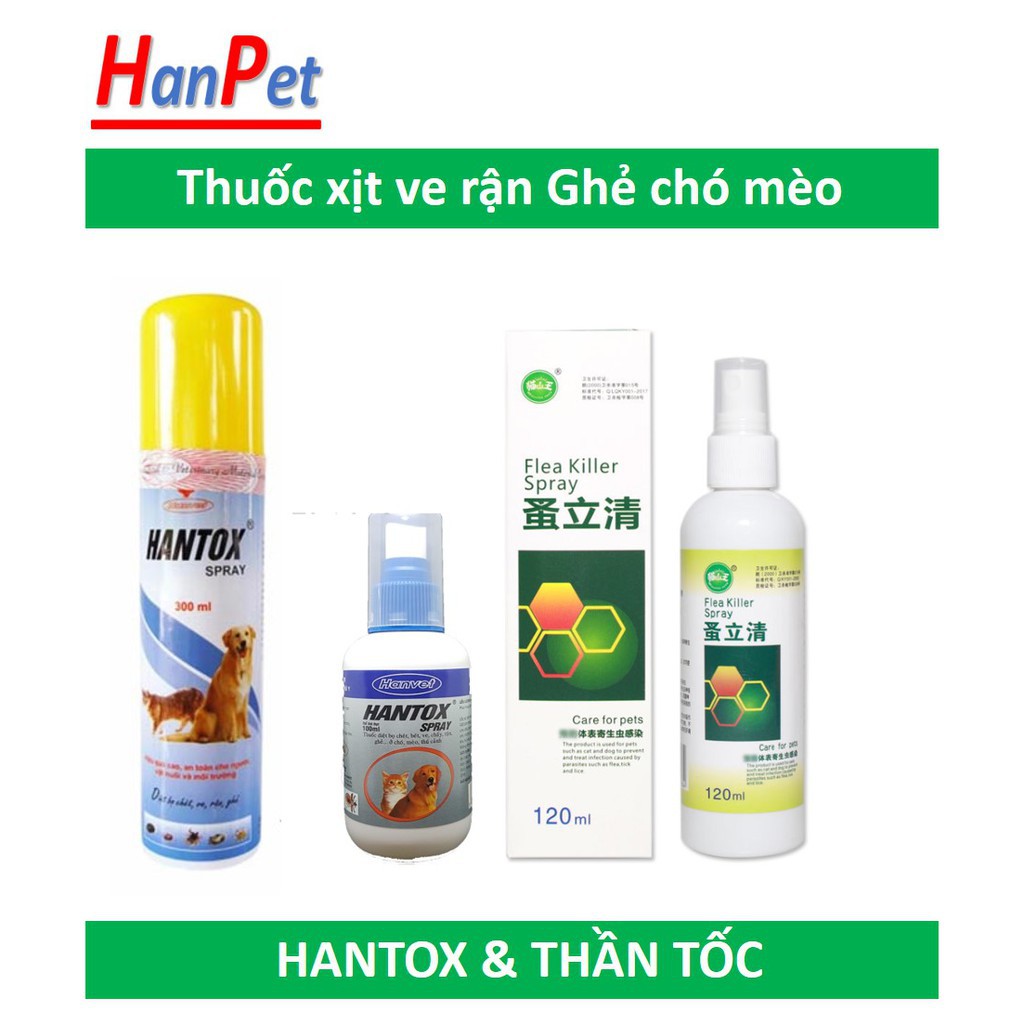 Hanpet.GV- Miteccyn & fungikur Xịt ve rận Hantox và thần tốc (3 loại) thuốc xịt ve chó mèo và thú cưng