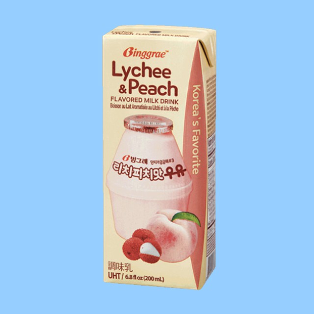 Sữa Vãi &amp; Đào Lychee &amp; Peach Milk Binggrae Hàn Quốc - Lốc 6 Hộp