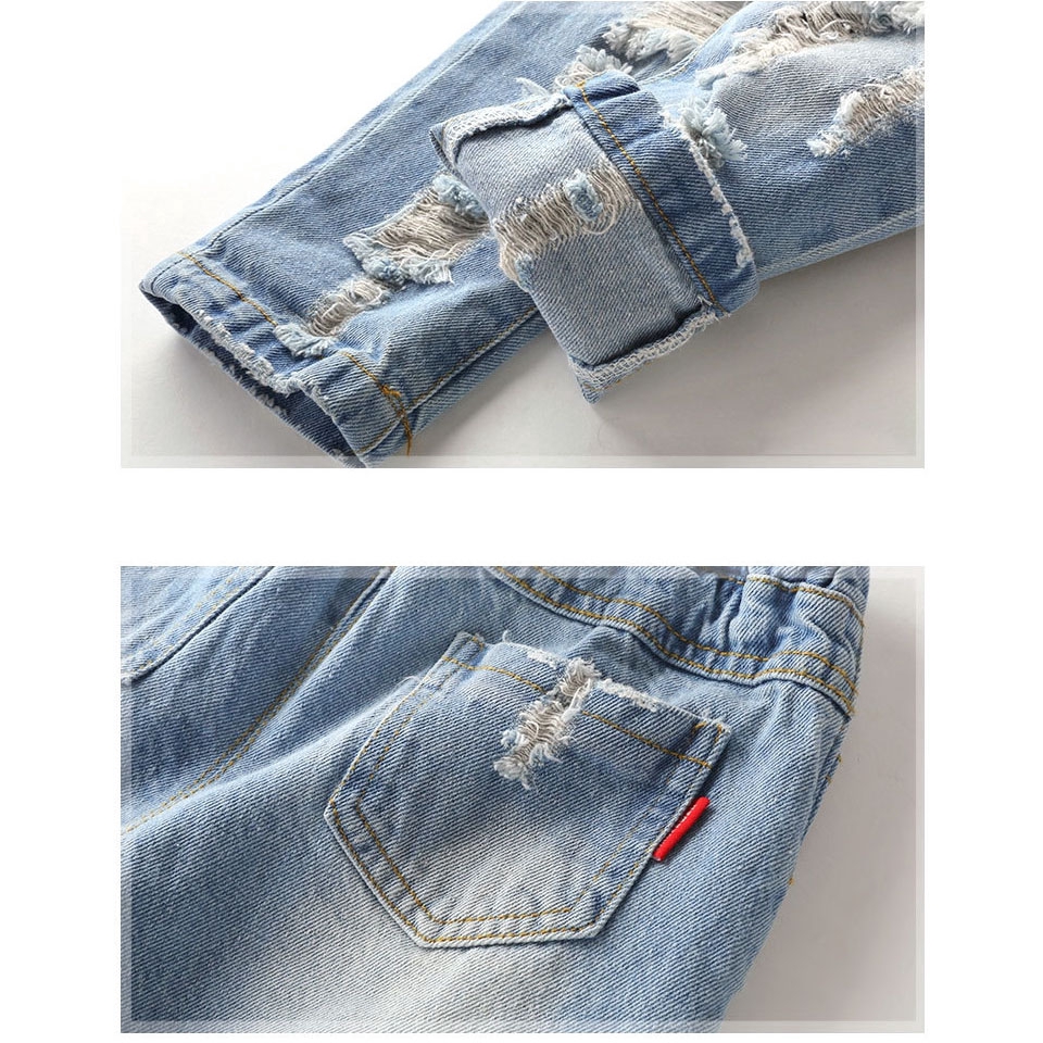 Quần jeans dài bằng cotton màu trơn thời trang xuân thu 2020 phong cách Hàn Quốc cho bé trai và bé gái