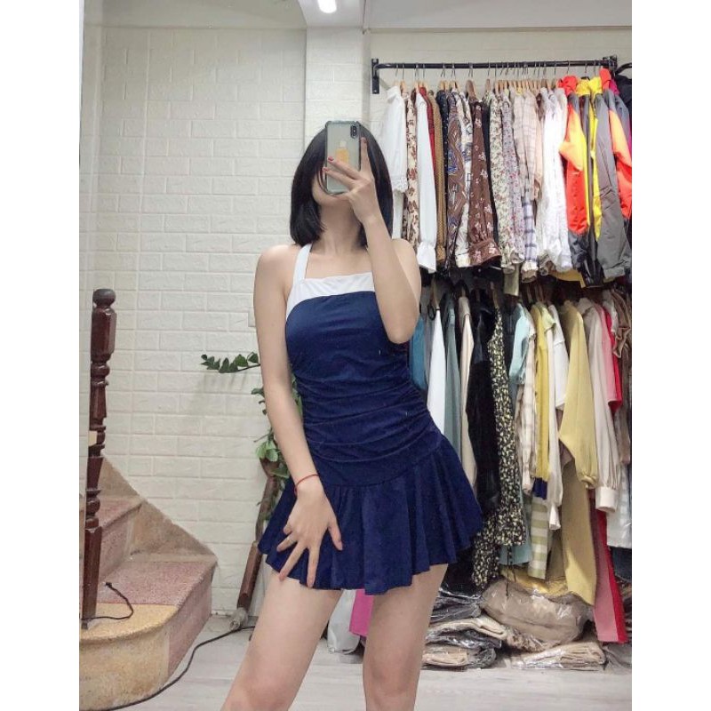 Bikini, Đồ Bơi Đi Biển Một Mảnh Thân Liền Cột Cổ PhốiTrắng Dễ Thương NS08