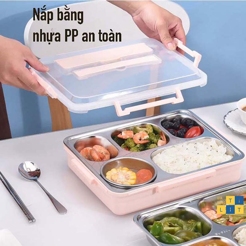 Khay cơm chia phần 5 ngăn INOX giữ nhiệt [HỘP CƠM 5 NGĂN]