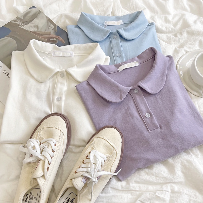 Áo thun ngắn Peppermint cổ polo màu trơn thời trang 52985