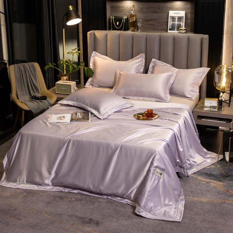 Bộ chăn ga gối phi lụa chăn trần Luxury Basic mẫu mới 2022 , Ga giường vỏ gối mền hè chất liệu mềm mịn thấm hút mồ hôi