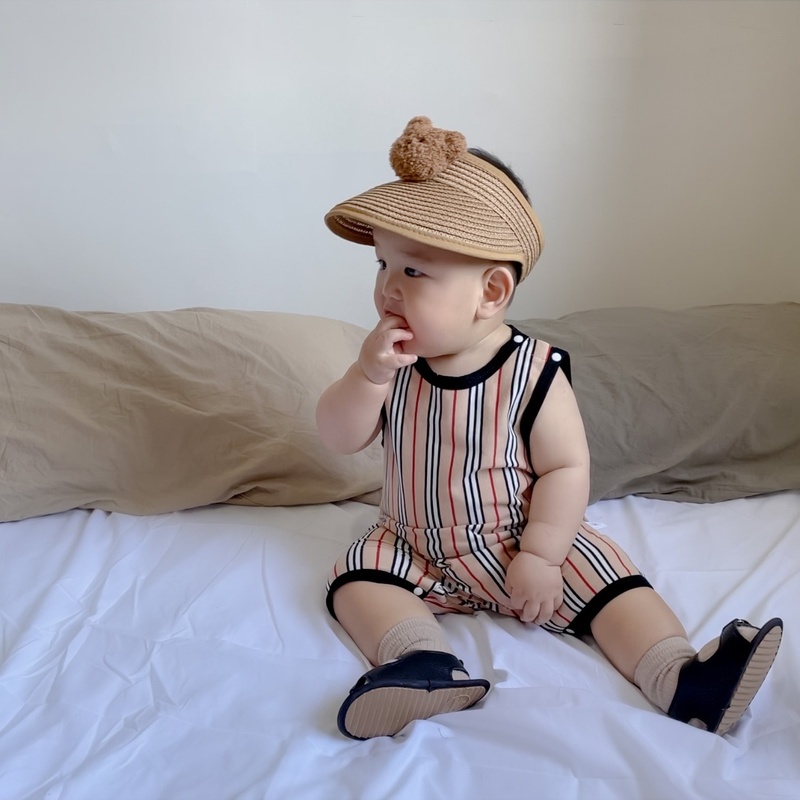 Jumpsuit Bodysuit Romper Liền Mảnh Không Tay Sọc Mùa Hè Cho Các Bé Trai Nhỏ Sơ Sinh