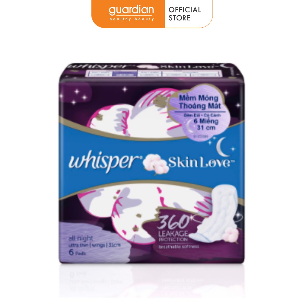 Băng Vệ Sinh Whisper Ban Đêm Skin Love 31Cm - Gói 6 Miếng