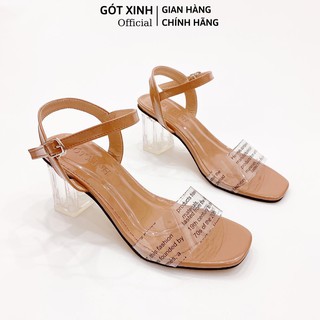 Giày sandal cao gót nữ GÓT XINH GX256 quai ngang chất liệu mika trong đế mika trong cao 5cm