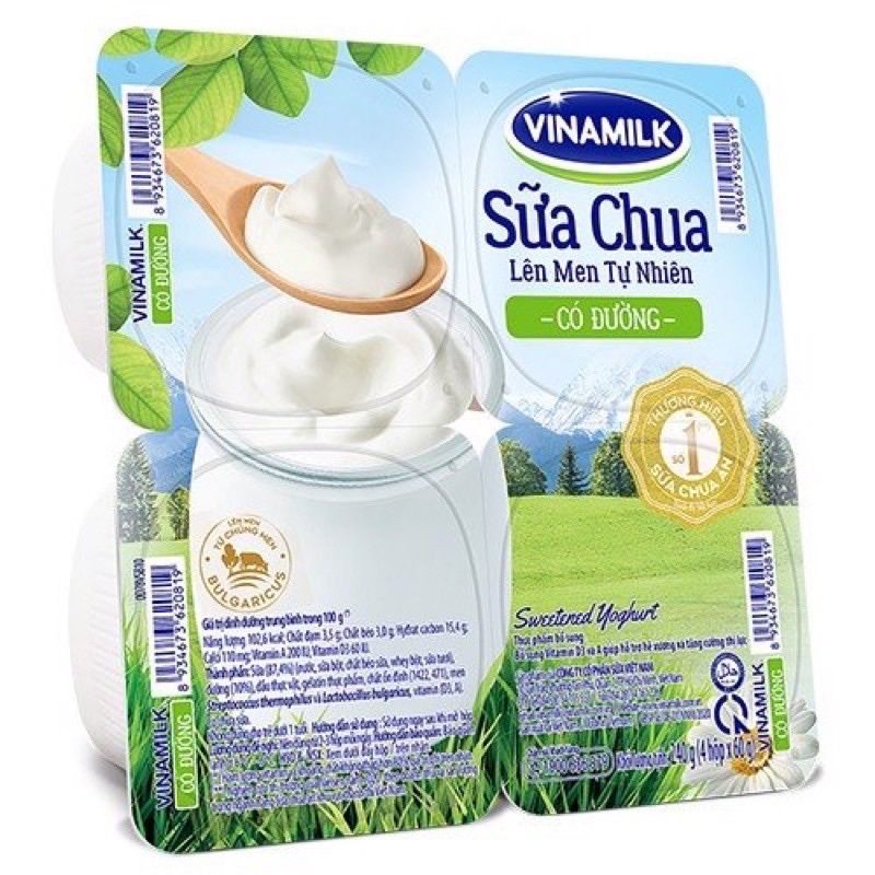 Sữa chua vinamilk Có đường - Nha đam - Ít đường - Không đường (vỉ 4 hộp 100g) - Ship hoả tốc