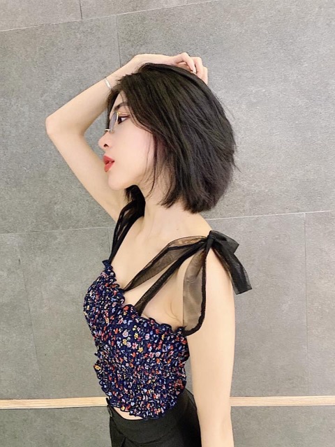 Áo 2 dây ruy băng hoa nhún - Z5U | BigBuy360 - bigbuy360.vn