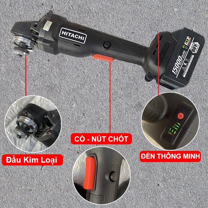 MÁY MÀI PIN HITACHI 88V - KHÔNG CHỔI THAN - PIN 10 CELL - LÕI ĐỒNG - MÁY MÀI GÓC HITACHI - MÁY CẮT CHUYÊN DỤNG 88V