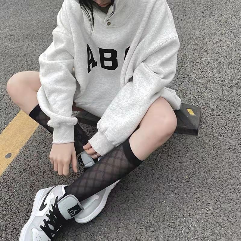 Áo hoodie in chữ ABC hai màu xám / đen dáng rộng ấm áp thời trang có tùy chọn lót lông | BigBuy360 - bigbuy360.vn