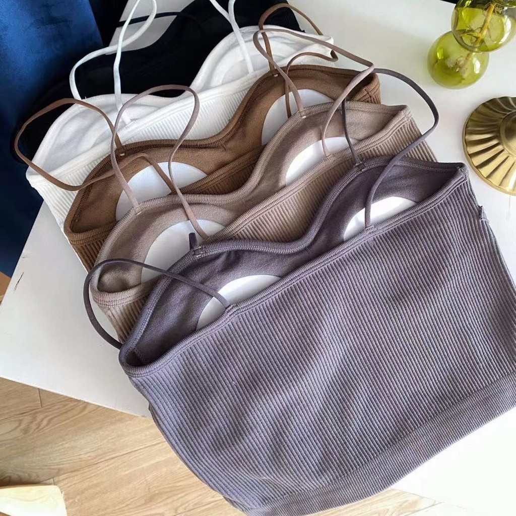 Áo 2 Dây Nữ Croptop Gân Tăm Viền Ngực Đệm Ngực Dáng Ôm 2D14