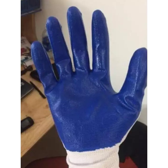 Găng tay bảo hộ lao động phủ sơn chống trơn trượt, siêu co dãn, siêu bền. Găng tay lao động màu đen, màu xanh có sẵn