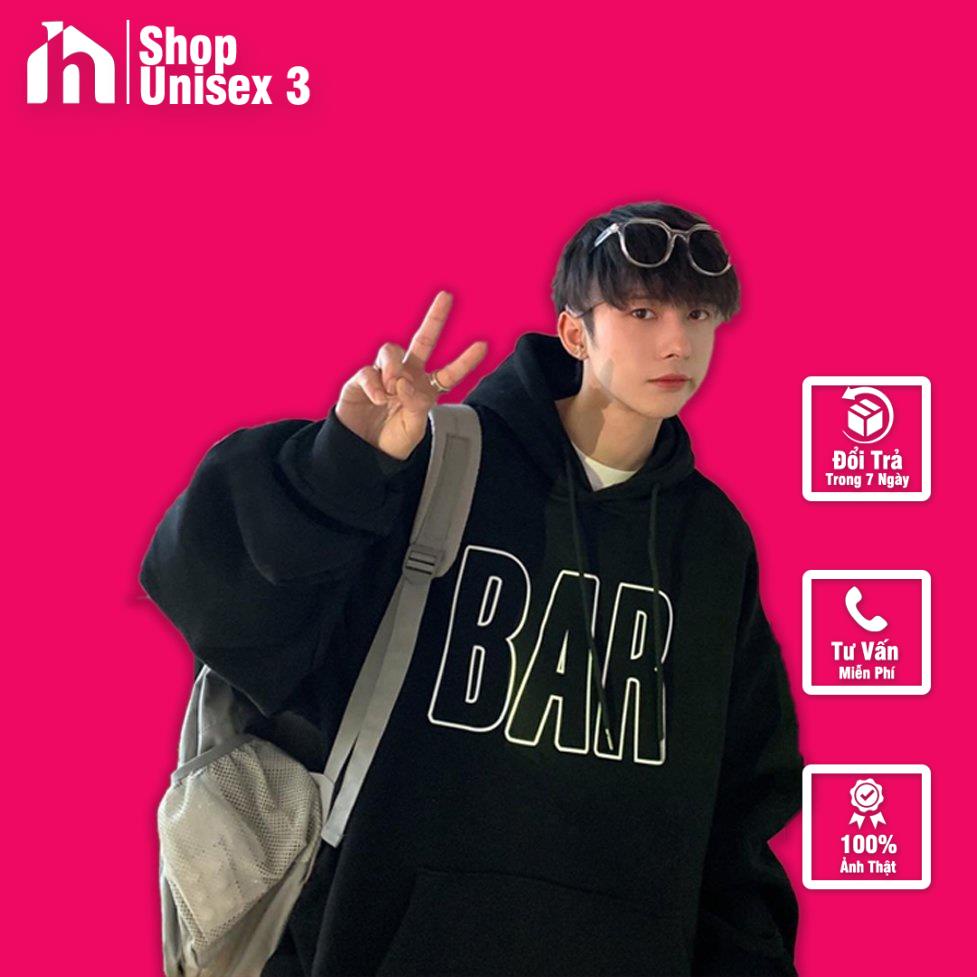 Áo Hoodie Nỉ Bông Siêu Dày Form Rộng Unisex In Họa Tiết Bar