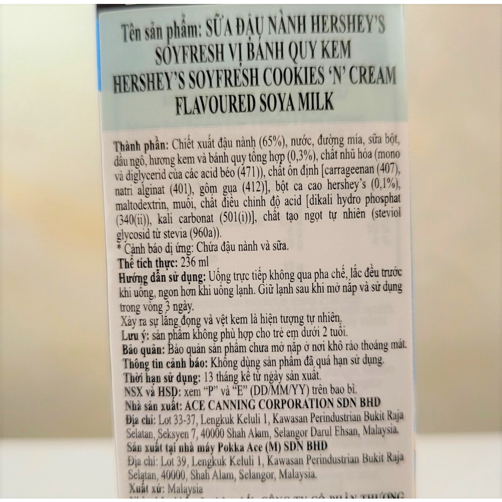 SỮA ĐẬU NÀNH BÁNH QUY KEM  HERSHEY’S Soyfresh Flavoured Soya Milk