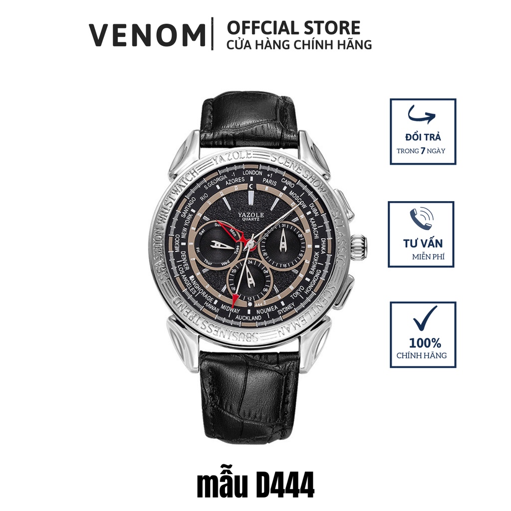 Đồng hồ nam cao cấp chính hãng VENOM D444 viền thép không gỉ chạy 6 kim máy nhật Quartz TẶNG Hộp + P