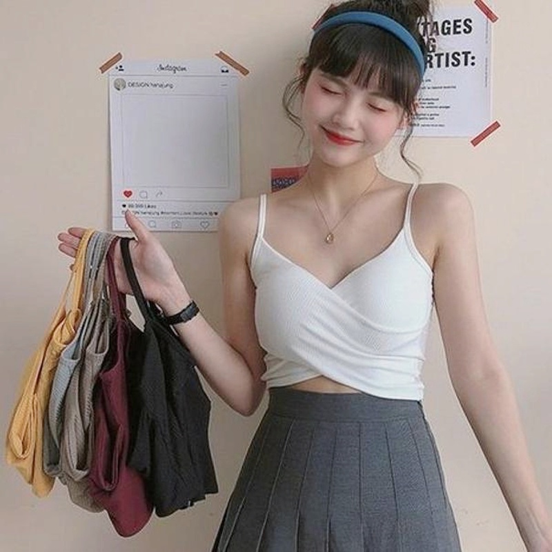 Áo Hai Dây Cổ Chữ V Dáng Ôm Vải Cotton Mỏng Thời Trang Mùa Hè Xinh Xắn Cho Nữ