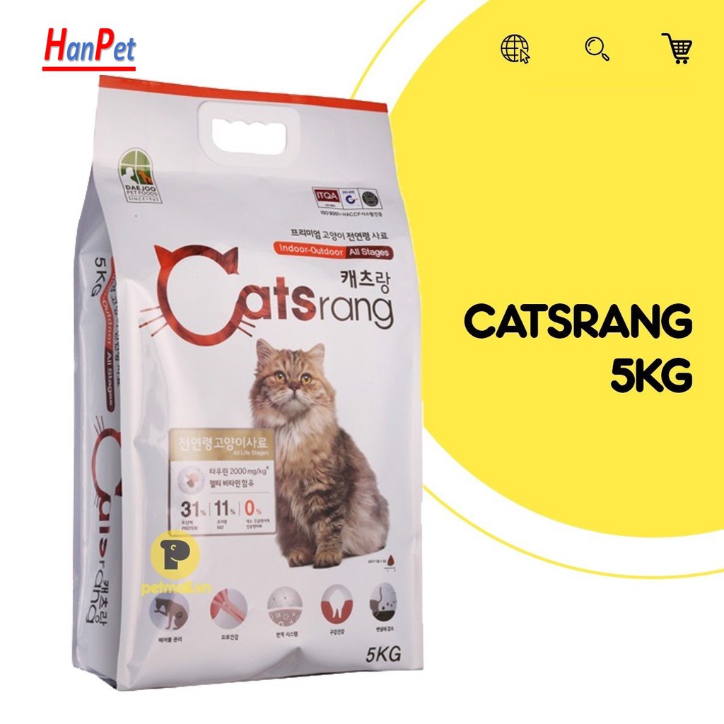 Catsrang (bao 5kg / Mẫu thử 1kg) Thức ăn cho mèo mọi lứa tuổi thức ăn mèo con và thức ăn mèo lớn cat rang