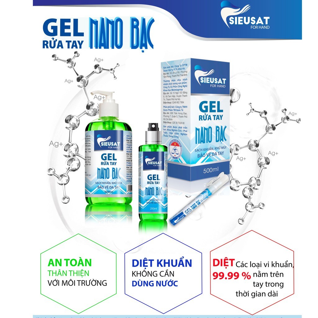 [CHÍNH HÃNG] Gel rửa tay khô NANO BẠC Sieusat for hand - bảo vệ da tay (Viện Kiểm nghiệm thuốc trung ương nghiên cứu) | BigBuy360 - bigbuy360.vn