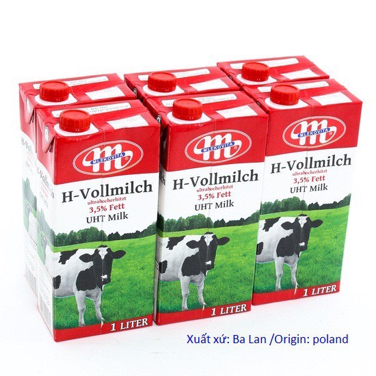 Sữa tươi không đường Mlekovita Ba Lan hộp 1L