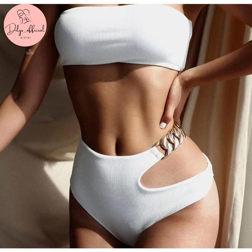 Bikini đi biển 2 mảnh DILYS BK26, Đồ bơi nữ phong cách hàn quốc áo quây quần cut eo 2 màu đen trắng trẻ trung, năng động