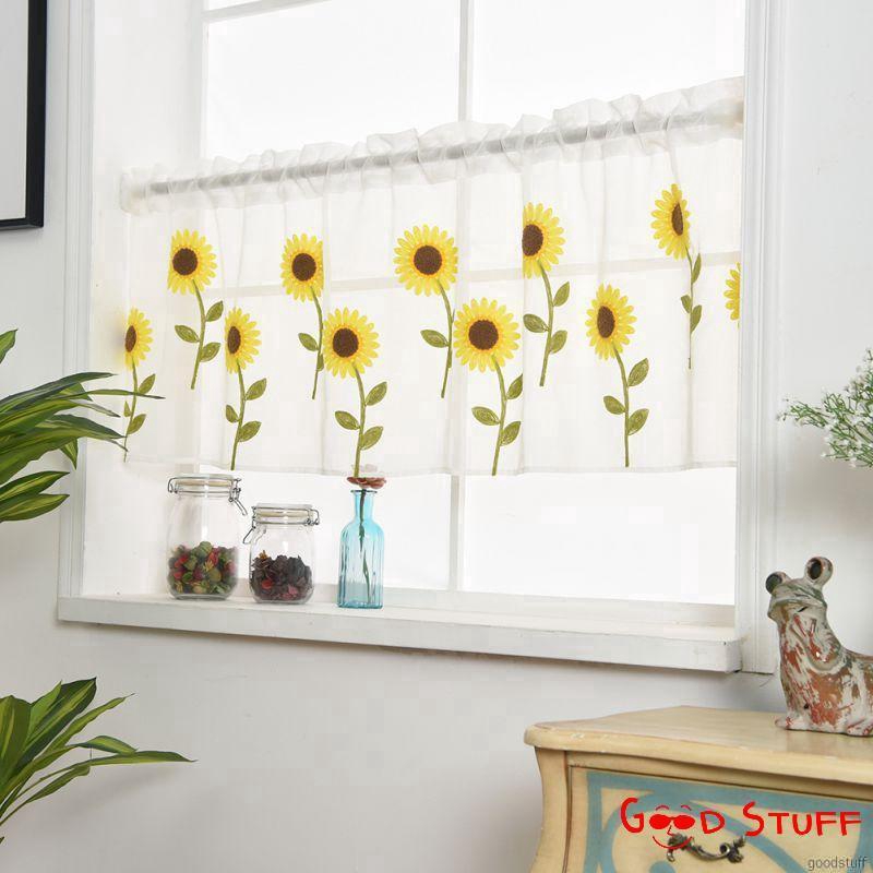 Rèm cửa thêu hình hoa hướng dương dùng trang trí nội thất