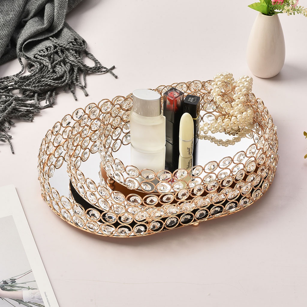 Khay Trang Trí Lọ Nước Hoa Mỹ Phẩm Tráng Gương Pha Lê Vanity