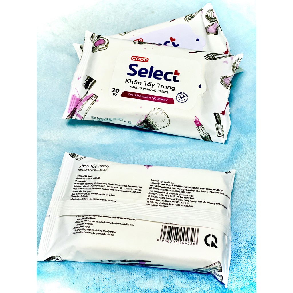 Khăn ướt tẩy trang tiện dụng làm sạch make up Select 20 tờ tinh chất dưa leo lô hội và vitamin