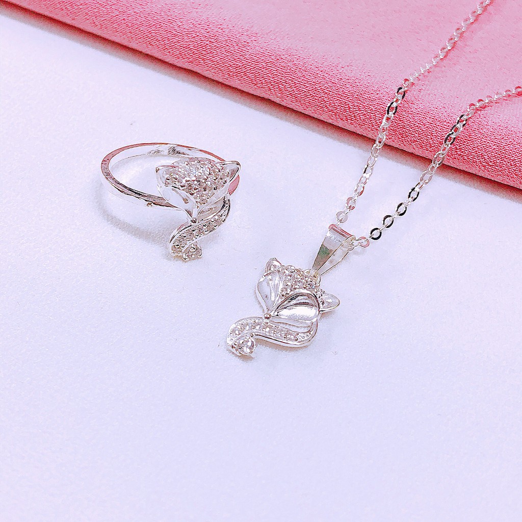 Bộ trang sức bạc ta hồ ly gắn đá trắng nhỏ - Bibi silver - BBS