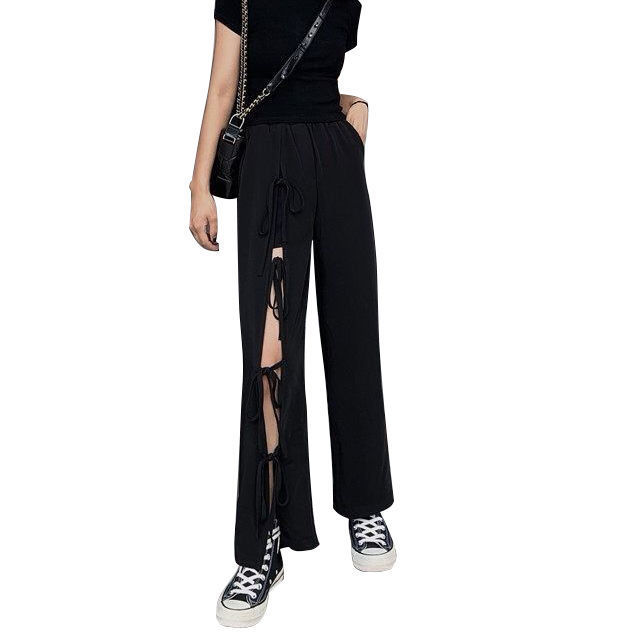 Quần Dài Ống Rộng Lưng Cao Thắt Nơ Xẻ Tà Cá Tính Dành Cho Nữ | BigBuy360 - bigbuy360.vn