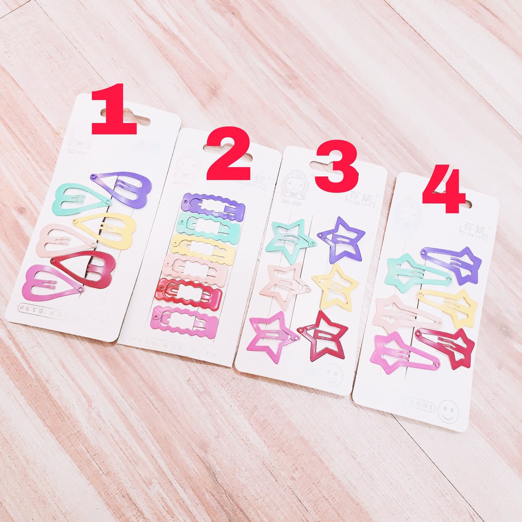 Set 6 kẹp tóc hình nhiều màu xinh xắn