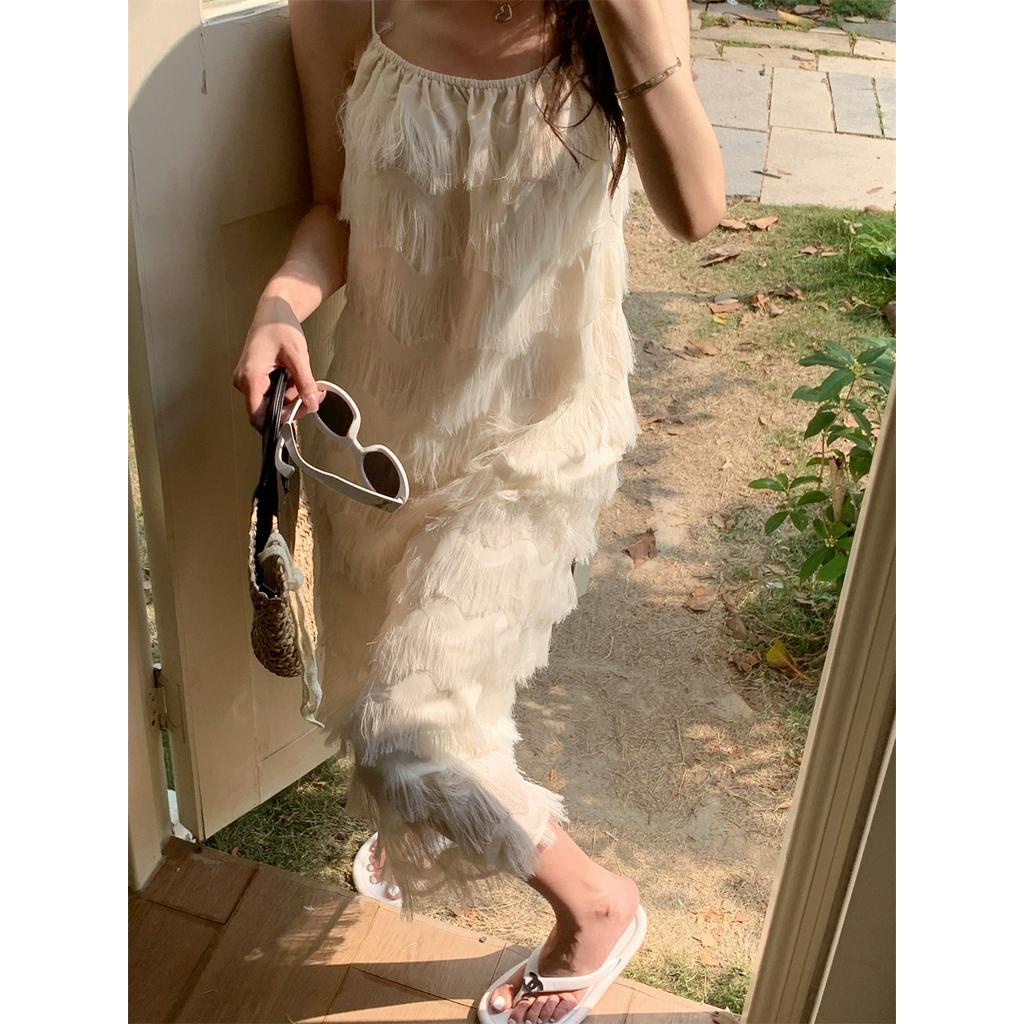 Đầm MIDI Hai Dây Dáng Rộng Phong Cách Hàn Quốc Lãng Mạn