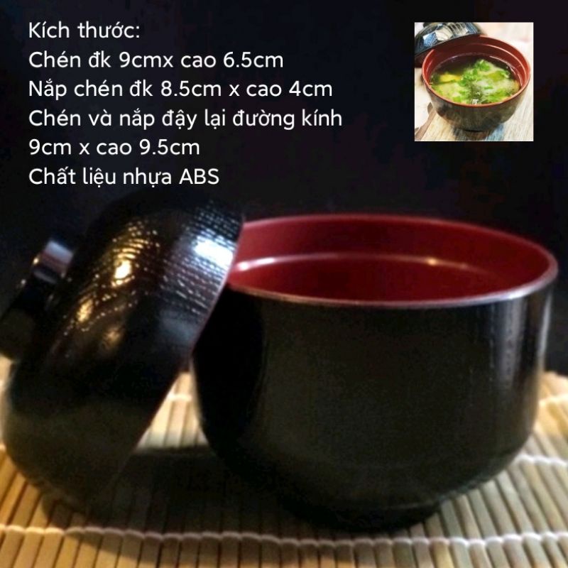 Chén súp miso Nhật/chén nhựa có nắp