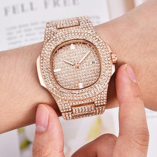 Đồng hồ quartz nữ đính hột xoàn dây kim loại sang trọng