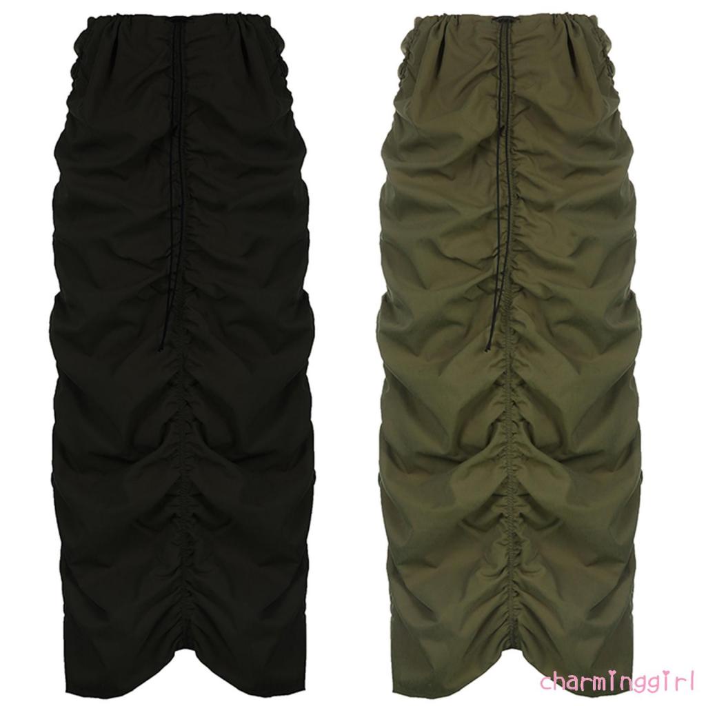 CHM-Women´s Solid Color Skirt Drawstring Pleated Adjustable Elastic High Waist Half Dress Casual Daily Clothes