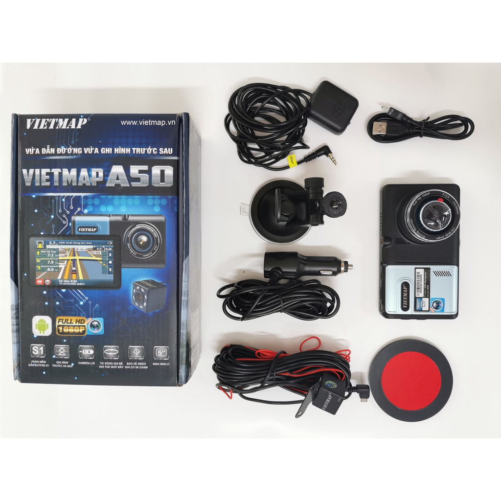 Camera hành trình Vietmap A50 ghi hình trước sau kiêm dẫn đường Vietmap S1, có cảnh báo