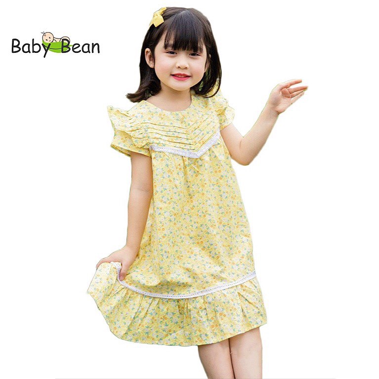 Đầm Suông Xếp Ly Đuôi Cá Tay Ngắn Cánh Tiên Bé Gái BabyBean