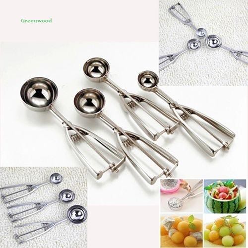 Green❤Stainless Steel Spring Handle Ice Cream Potato Cookie Watermelon Scoop Spoon