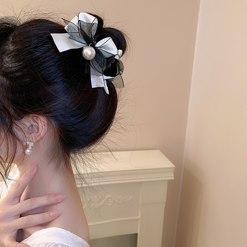 Kẹp Tóc Đuôi Ngựa Cao Với Nơ Lưới Cho Nữ